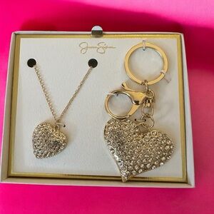 Jessica Simpson‎ Gold Heart Necklace and Keychain Set New in Gift Box